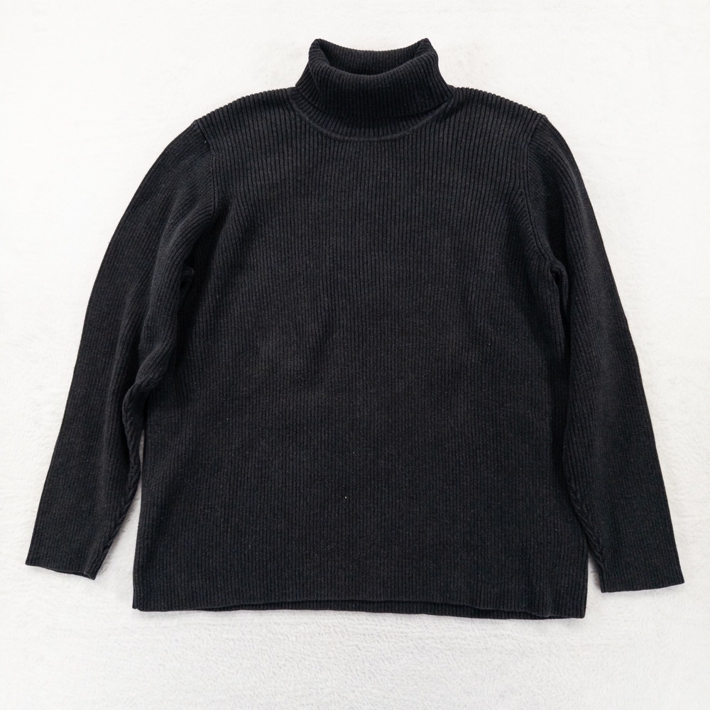 Lauren Ralph Lauren Women Turtleneck Sweater 1X Charcoal Ribbed Knit Cotton Logo